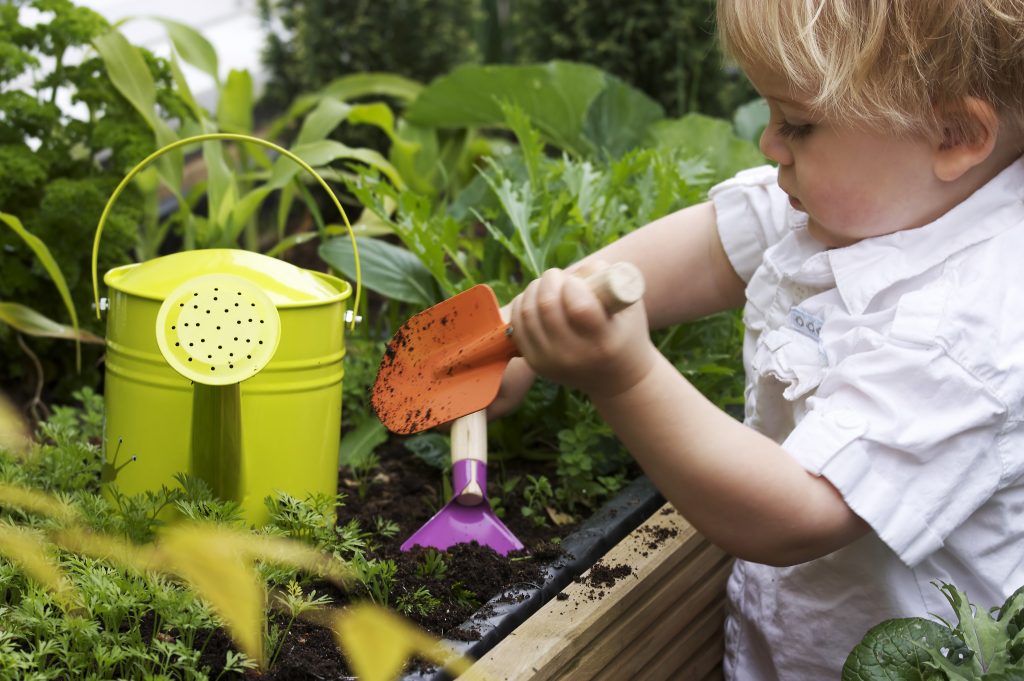 toddler gardening with childrens gardening tools