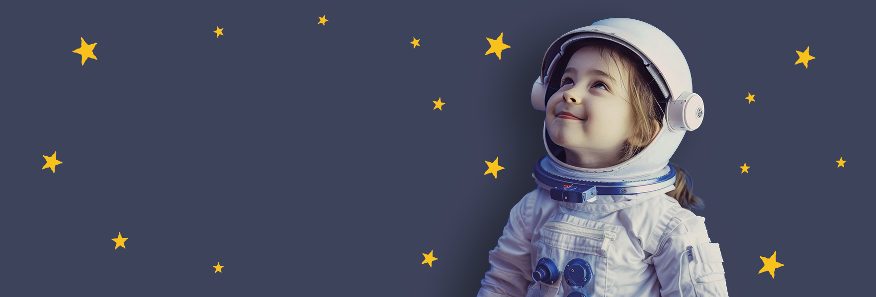 Space girl looks up to the stars in the sky